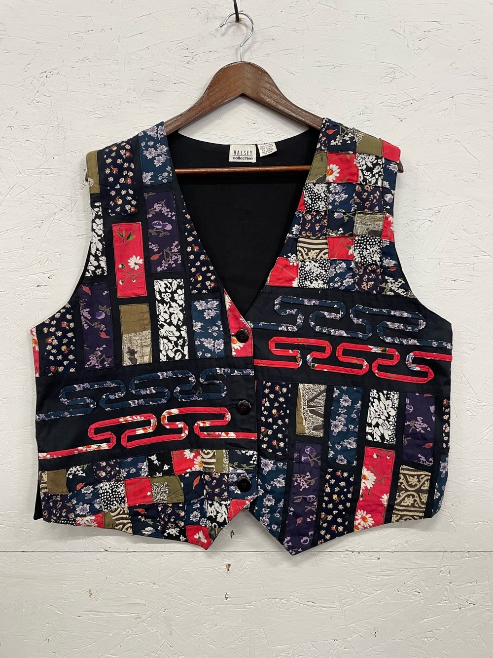 Vintage 1990s Quilted Patchwork Vest Halsey Collection, Size XL